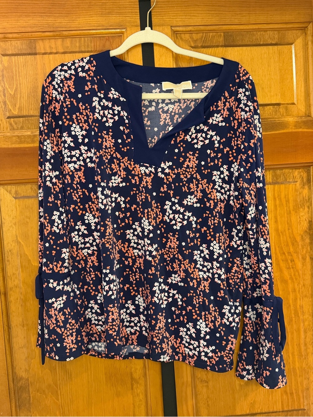 Navy Floral Split-Neck Long Sleeve Top - Women's